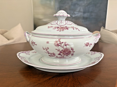 Mottahedeh  Pink Peony/flora Pink Trim 11'' Oval Tureen w/lid & under plate