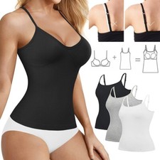 Womens Tank Top Adjustable Strap Camisole with Built in Padded Bra Vest Cami US