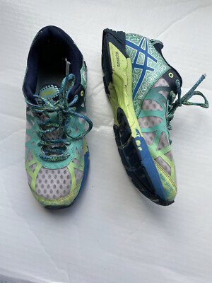 Asics Gel-Noosa Tri 9 Running Triathlon Duomax Green Blue Womens Size 9.5 T458N 