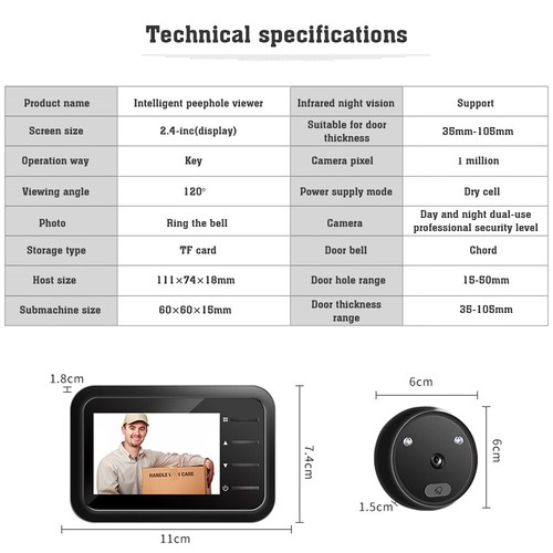 Wireless Door Peephole Camera Doorbell Viewer Monitor Digital Night Vision Q6N9 - Picture 10 of 12