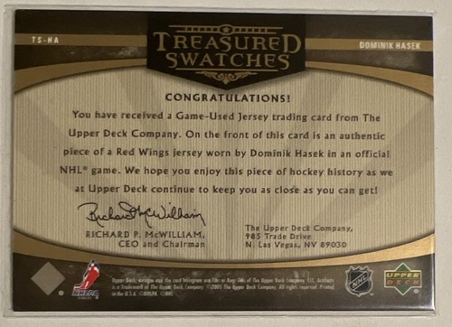 2005-06 Upper Deck Artifacts Treasured Swatches /275 Dominik Hasek #TS-HA HOF - Picture 2 of 2