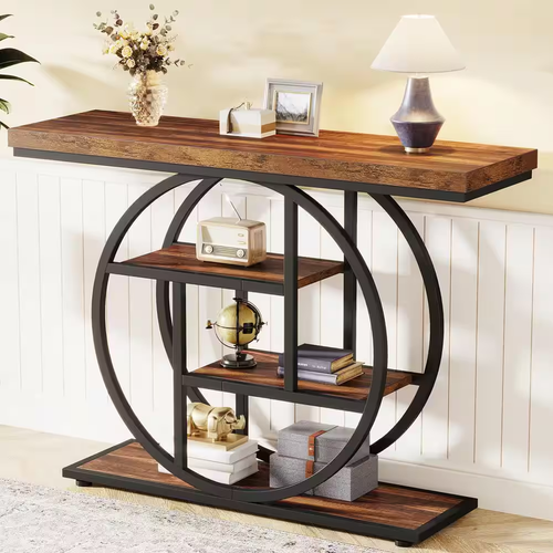 New 41.3" Brown Wood Console Table, Industrial 4-Tier Entryway Sofa Table - Picture 2 of 7