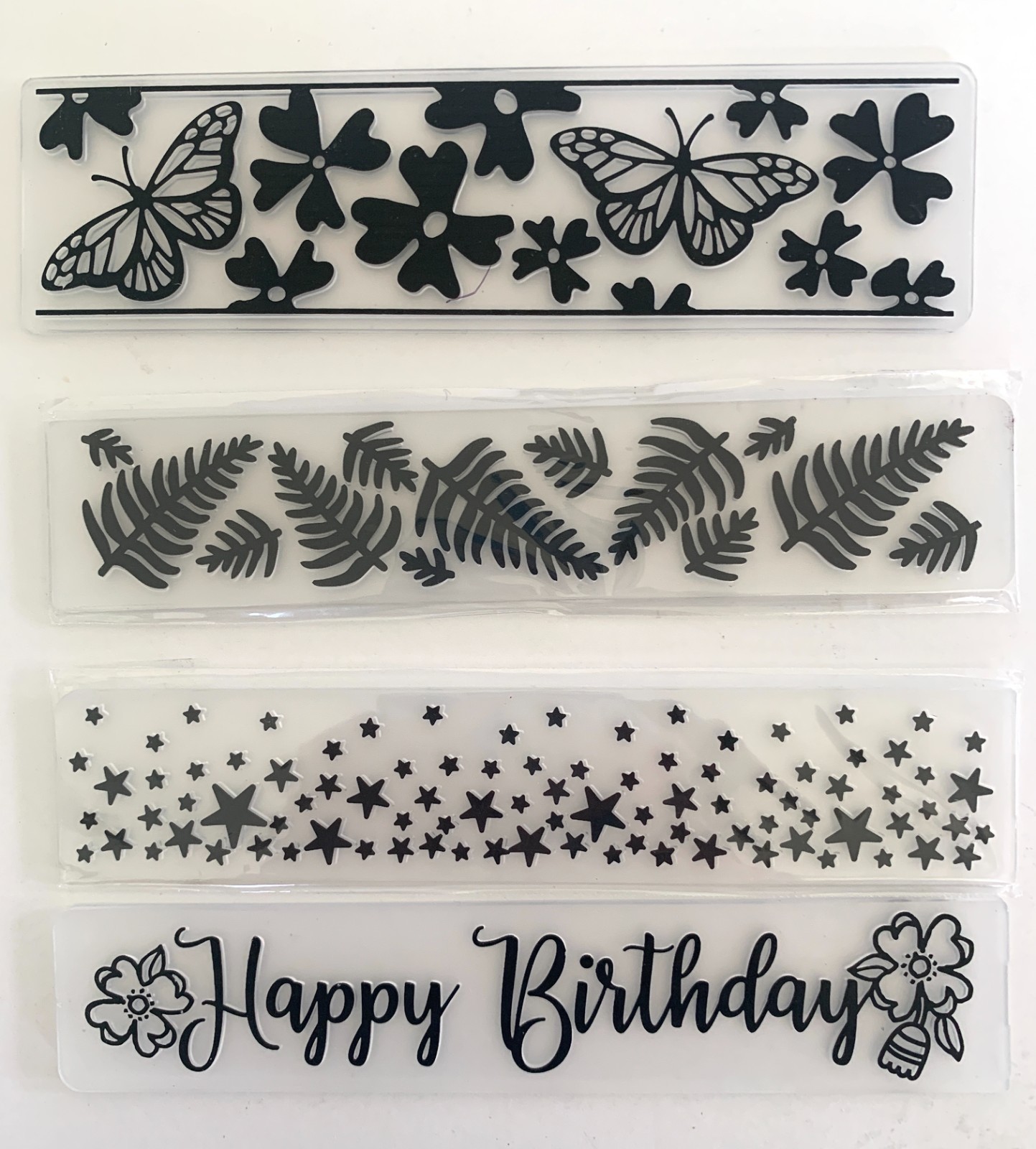 Lot of 10 Border Embossing Folders Birthday Stars Mistletoe Fern Butterflies