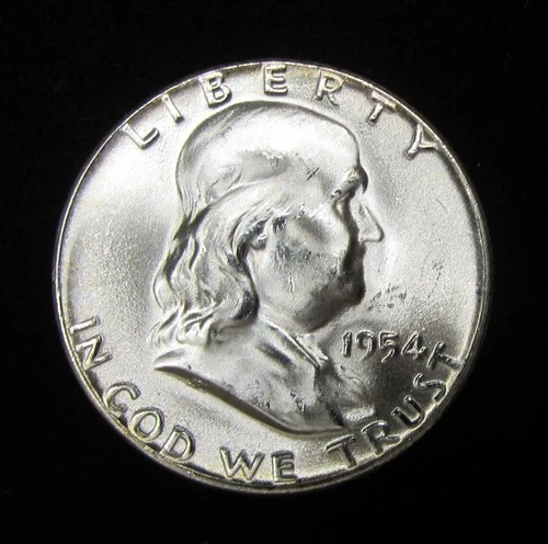 1954-P SUPERB GEM BU FRANKLIN HALF DOLLAR - 90% SILVER - 70% BELL LINES