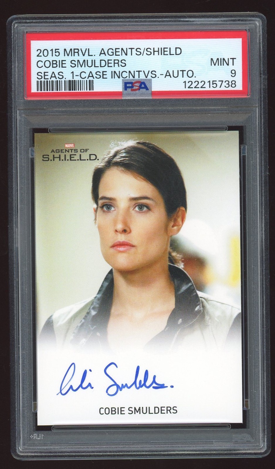 COBIE SMULDERS - AGENT HILL 2015 RITTENHOUSE MARVEL AGENT SHIELD AUTO CARD PSA 9 view 1
