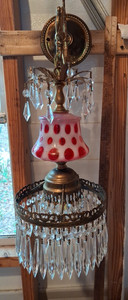 Vtg. Fenton Cranberry Opalescent Glass Brass Wall/Scone Style Lamp Chandelier 2