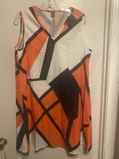 Shein Dress Women's Size XL White Black Orange Bold Print Sleeveless shift NIB