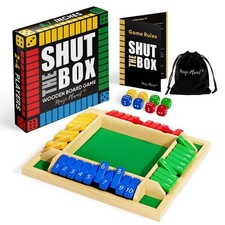 Wooden Shut The Box Game - Classic Math Dice Board Game for 2-4 Players, Fun Fam
