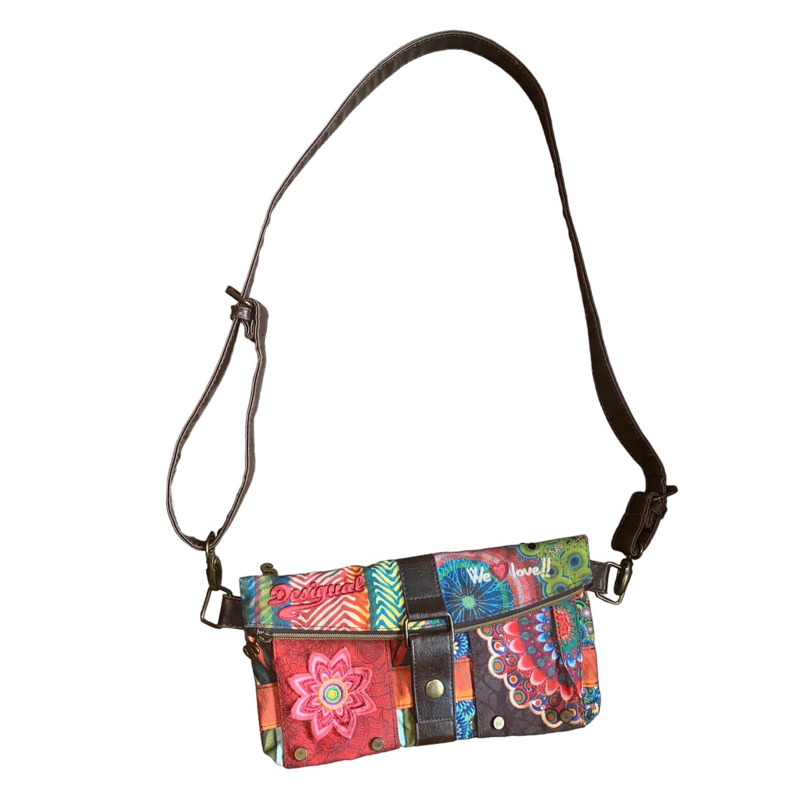 Desigual Patchwork Embroidered Studded Clutch Cro… - image 2