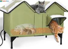 Extra Large Heated Cat House for Outside in Winter, Elevated Heated Outdoor C