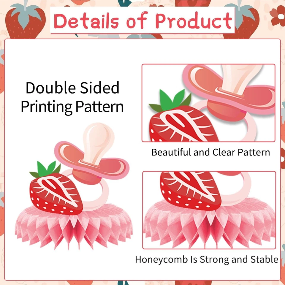Strawberry Baby Shower Decorations - 9PCS Berry Sweet Red  - Image 3 of 4