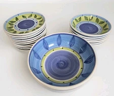 CALECA BLUE MOON Ceramic Pasta/Soup & 1 Salad Serving Bowls 10 Salad Plates