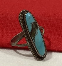 Vintage Native American 925 Sterling Silver Turquoise Stone BAND RING -SIZE 5