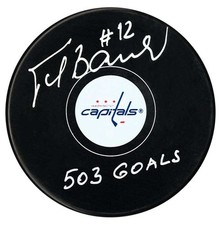 Peter Bondra Autographed Washington Capitals 503 Goals Inscribed Puck (Small Log