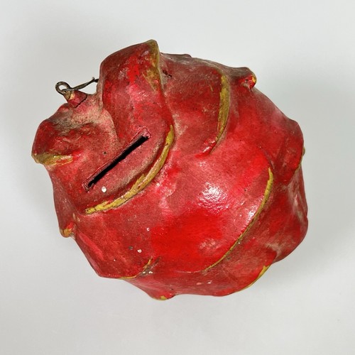Antike 1920-30er Jahre Drachenfrucht Münzbank - roter Ton Volkskunst Ornament, selten K3 - Bild 6 von 13