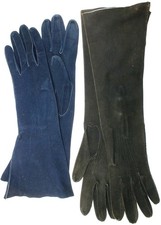 Vtg Gloves 2 Prs Kid Leather Brown, Navy Blue, below elbow: Sz 6.5  6 Very Nice