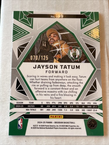 2024-25 Panini Obsidian Jayson Tatum Orange Flood NBA Champ SP 70/125 Boston - Bild 2 von 7