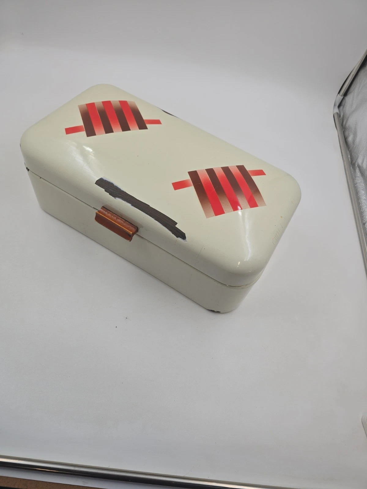 Antique German Porcelain Enamel Bread Box 1920s-30s Decorated Metal