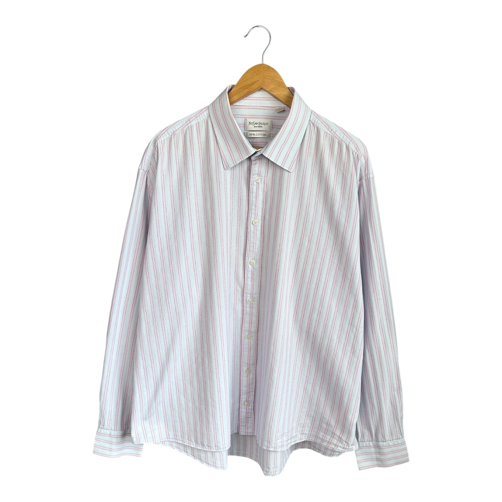 Camicia YSL Yves Saint Laurent blu rosa a righe manica lunga con bottoni