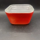 Vintage Red Refrigerator Glass Dish Pyrex 1950s Storage Butter Dish 4 In X 3 In