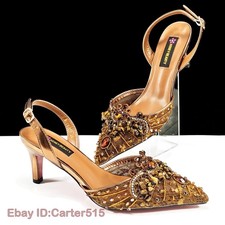 Womens Pointed Toe Rhinestone Slingback Sandals Buckle Evening Party Shoes Heels
