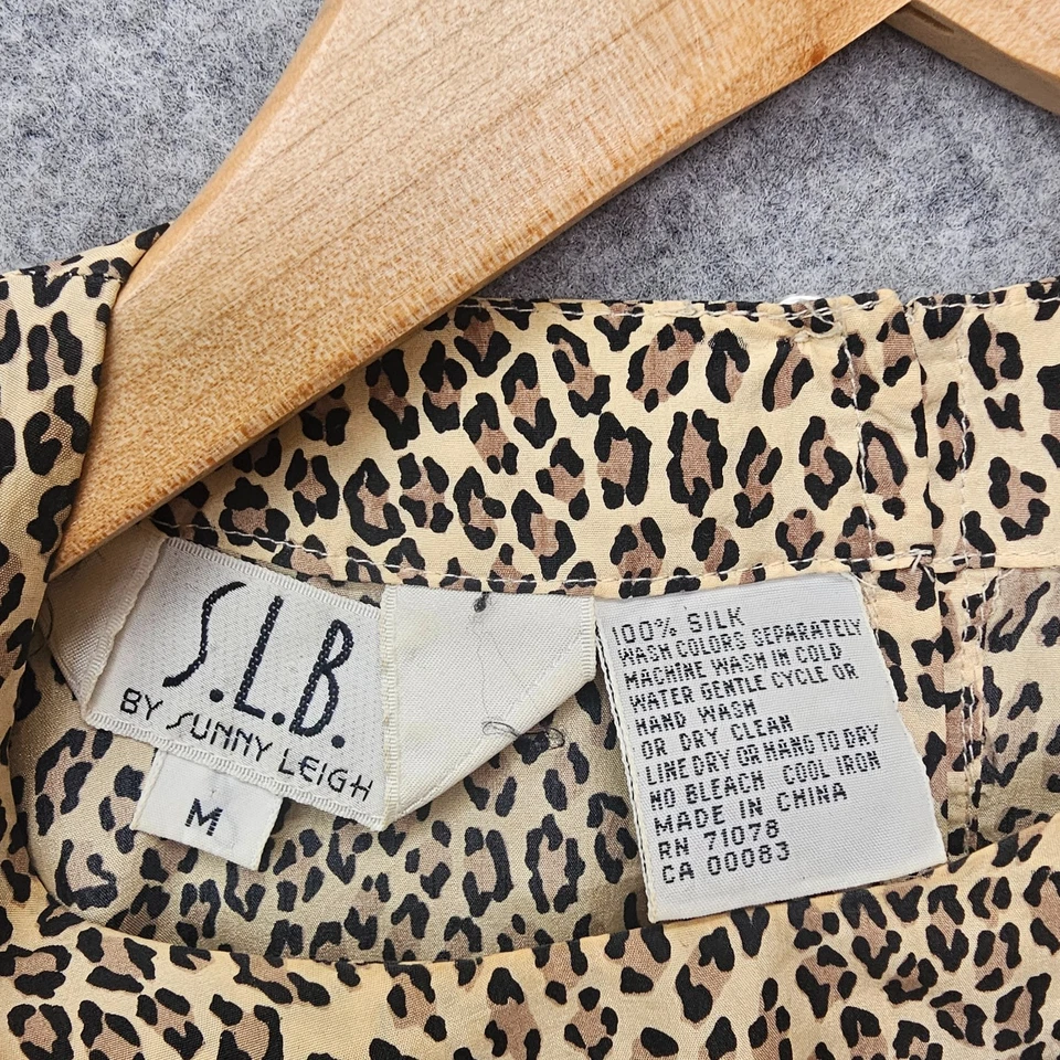 Vintage Sunny Leigh Blouse Womens M Tan Silk Leopard 90s SLB Oversized Boxy Top - Image 3 of 4