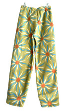 Handmade girl's size 10/12 pull on elastic waist fleece pants soft green floral