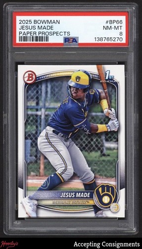 2025 Bowman Prospects #BP66 Jesus Made 1st ROOKIE PSA 8 NM-MT Brewers