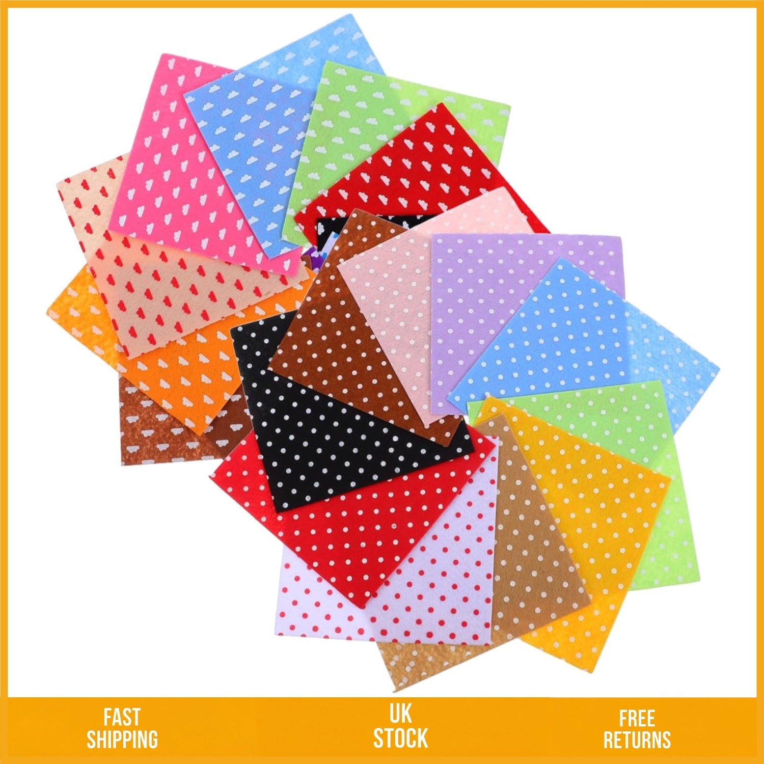 Creative Dot Printed Nonwoven Felt Fabric Sheets DIY Crafting 15x15cm Qty 20