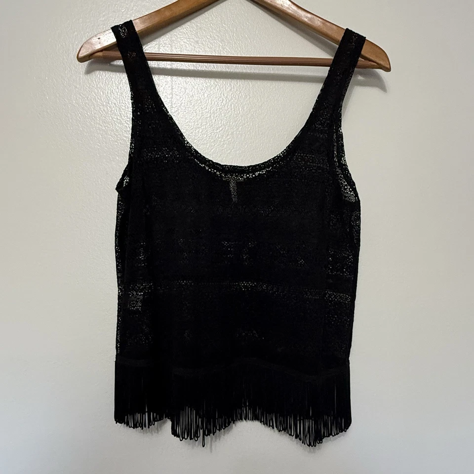 Camiseta sin mangas Kirra de encaje con flecos dobladillo para mujer pequeña boho festival caprichoso grunge gótico Foto 2 de 4