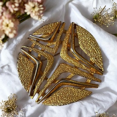 Vintage Signed Roger Gold Tone Mid Century Modern Atomic 2 1/8  Brooch Pin 26.6g
