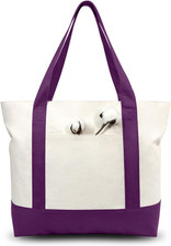 1-Pack Canvas Tote Bag with an External Pocket, Reusable Grocery Shopping Bag, T