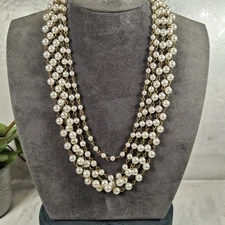 Multi Strand Faux Pearl Necklace Oval Box Clasp Occasion Draping