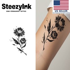 SteezyInk temporary tattoo Peony last upto 2 weeks 3 x 6 inch