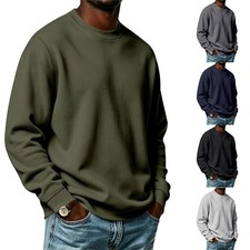 Men Pullover Sweatshirt Fleece Lined Round Neck Long Sleeve Streetwear