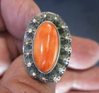 Vintage Native American Sterling silver Oval Spiny Oyster shell Ring size 6.75