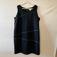 Michael Kors Womens Navy Blue Zip Detail Stretch Boat Neck Sheath Dress Size 18W