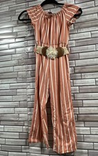 Nordstrom Pinc Girl's 6x Jumpsuit Romper Salmond Orange Stripe Belt Stretch