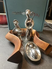 Nambe   Miniature Nativity   4 pc Set   Silver Alloy & Acacia Wood  in Box