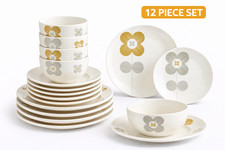 12 Piece Dinner Set Floral Plates Bowls Stoneware Kitchen Tableware Set