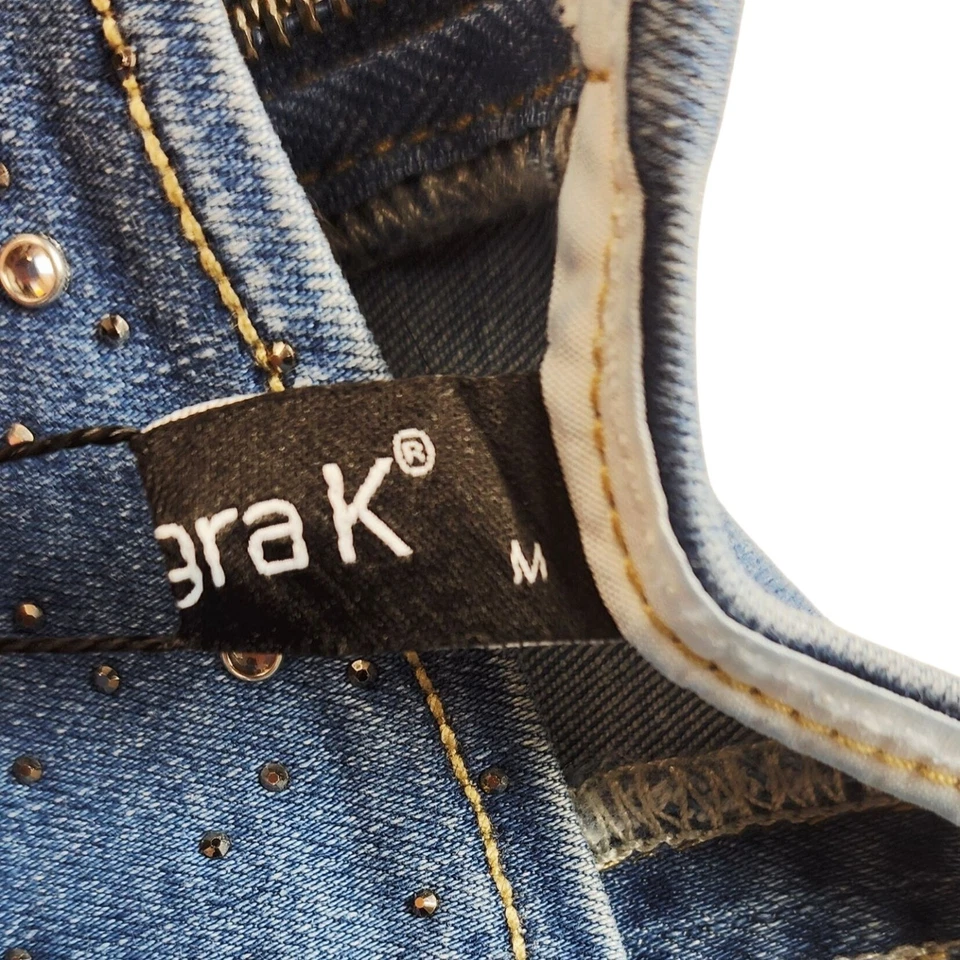 Top corto Allegra K denim con tachuelas sin mangas cierre de cremallera talla M para mujer Foto 2 de 4