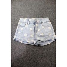 No Boundaries Womens Blue Daisy Floral Denim Shorts Light Wash High Rise Size 11