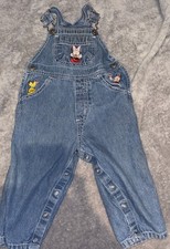 Vintage 90s Disney Baby Overalls 18M Mickey Minnie Goofy Embroidered Denim