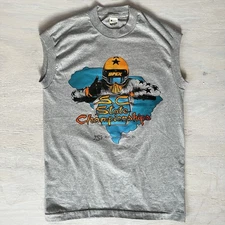 NOS  Vintage Bmx Sleeveless T Shirt 80s Screen Stars 50/50 Sz M Heather Gray