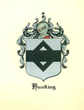 Great Coat of Arms Hunking Family Crest genealogy, would look great framed!