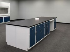 12' x 4' Fisher American Laboratory Island Cabinets w/ Black Tops  / E1-792