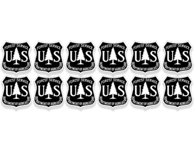 12-Pack 1 inch Black White US Forest Service Stickers (Camp Hike RV) Licensed