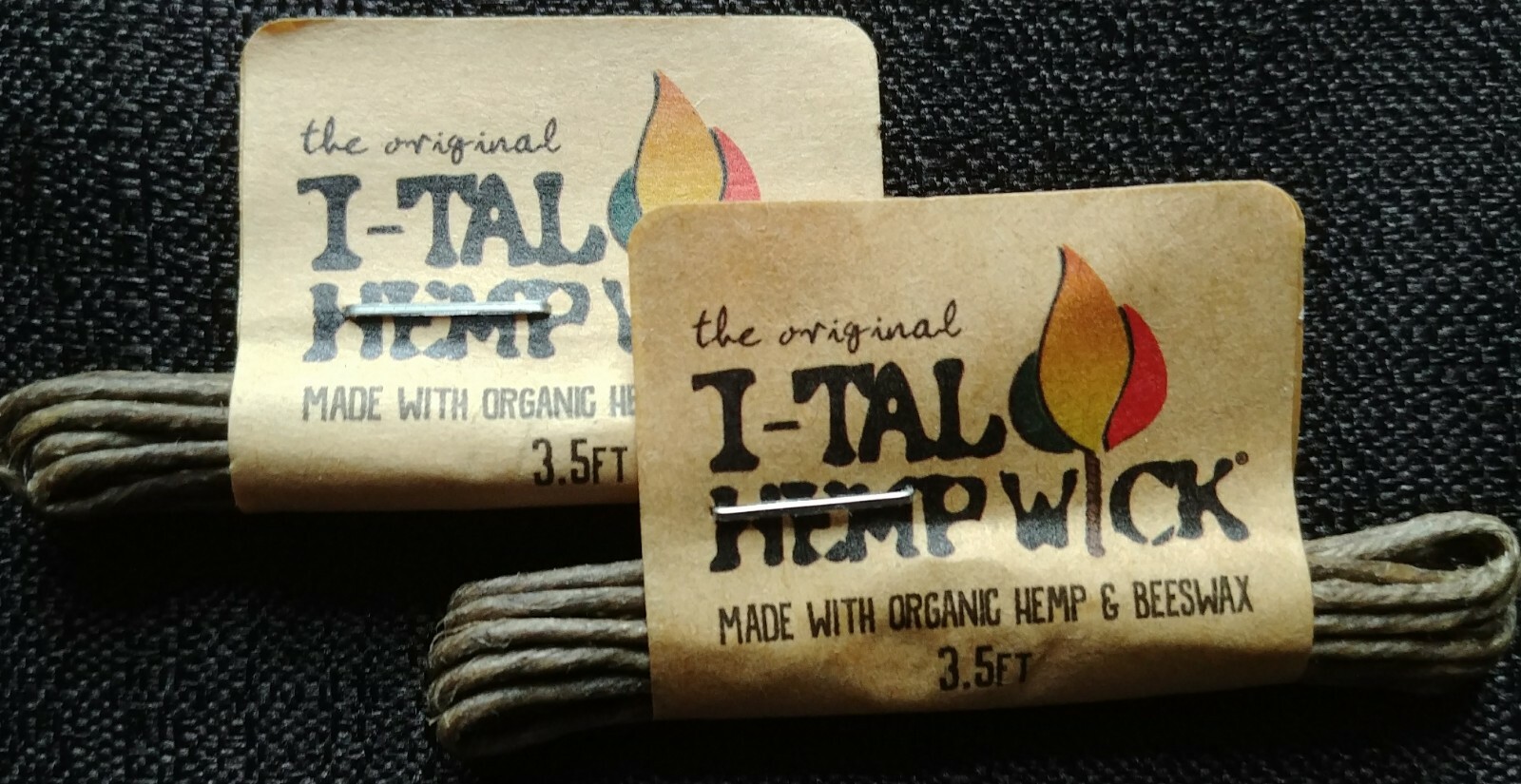 2) Two pack of - I-Tal Organic Beeswax Hemp Wick Lighter Sleeve