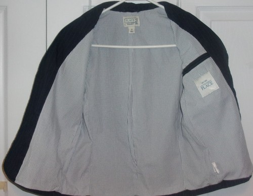 Boys size 7 (3 piece) suit; navy blue striped blazer, checked shirt & khaki pant - Picture 5 of 12