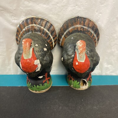 Pair Of Kresge Plaster Coated Paper Mache Painted Turkeys Germany DAMAGED